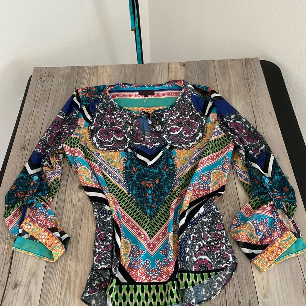 Hale Bob Women’s Floral Artsy Summer Blouse Bursting Color Large